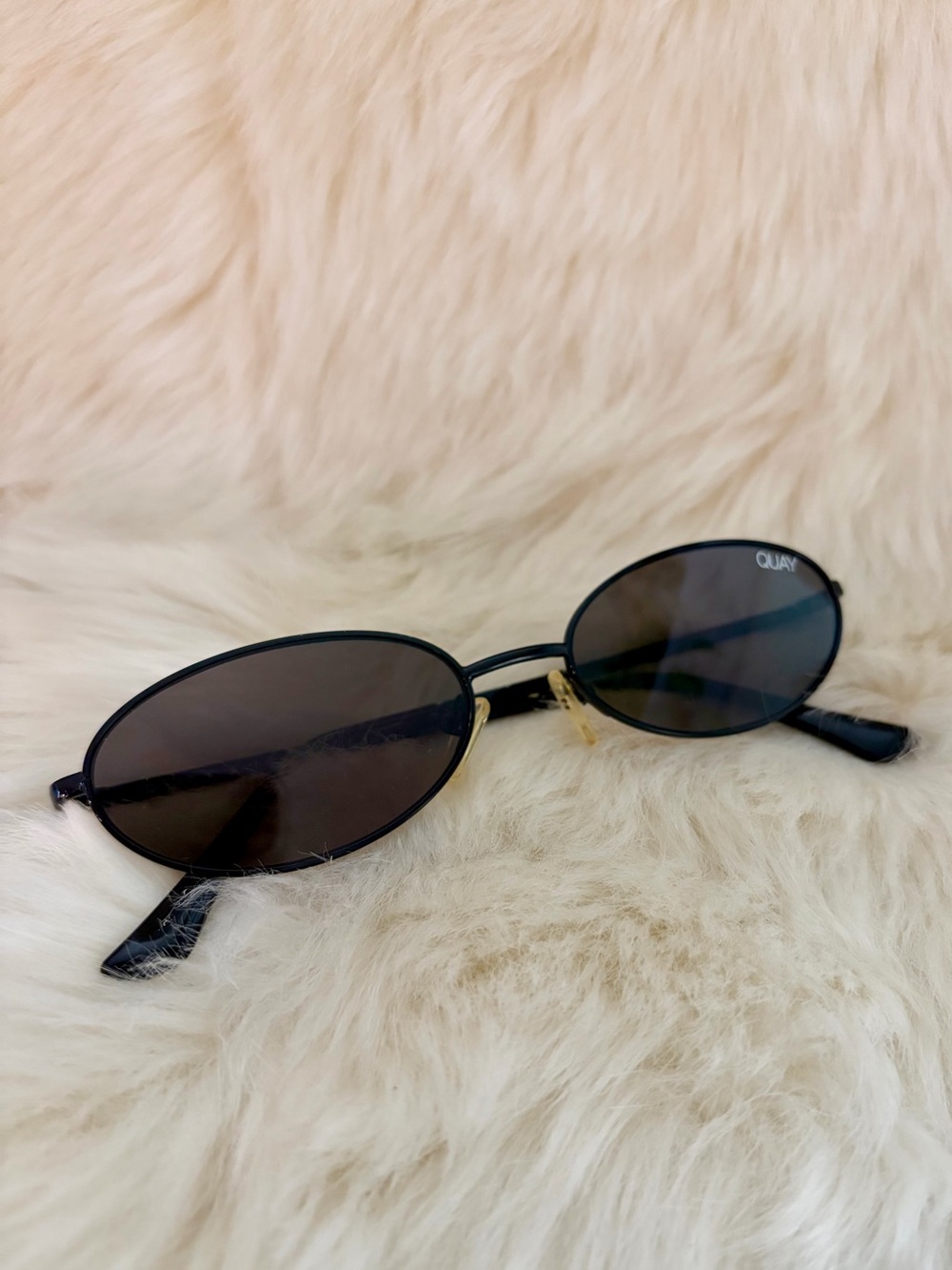 Quay Australia Black Oval Metal Sunglasses with Gold Accents